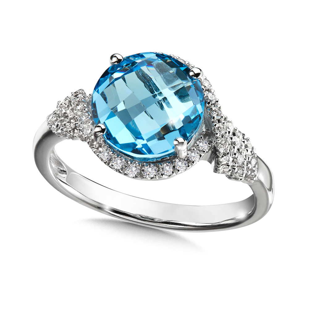 Goldia Sterling Silver Light Swiss Natural Blue Topaz & Natural Diamond Ring