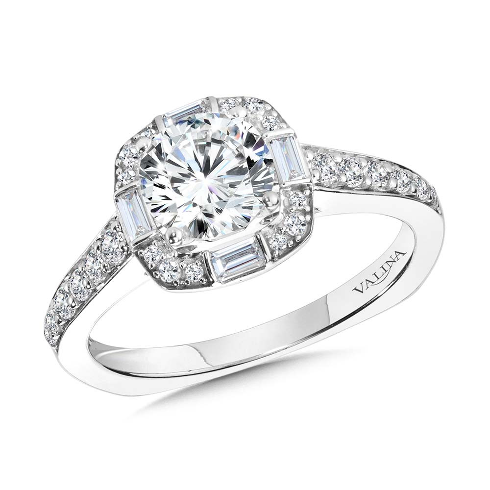 Channel-set Halo Cathedral Engagement Ring with Matching Wedding Band