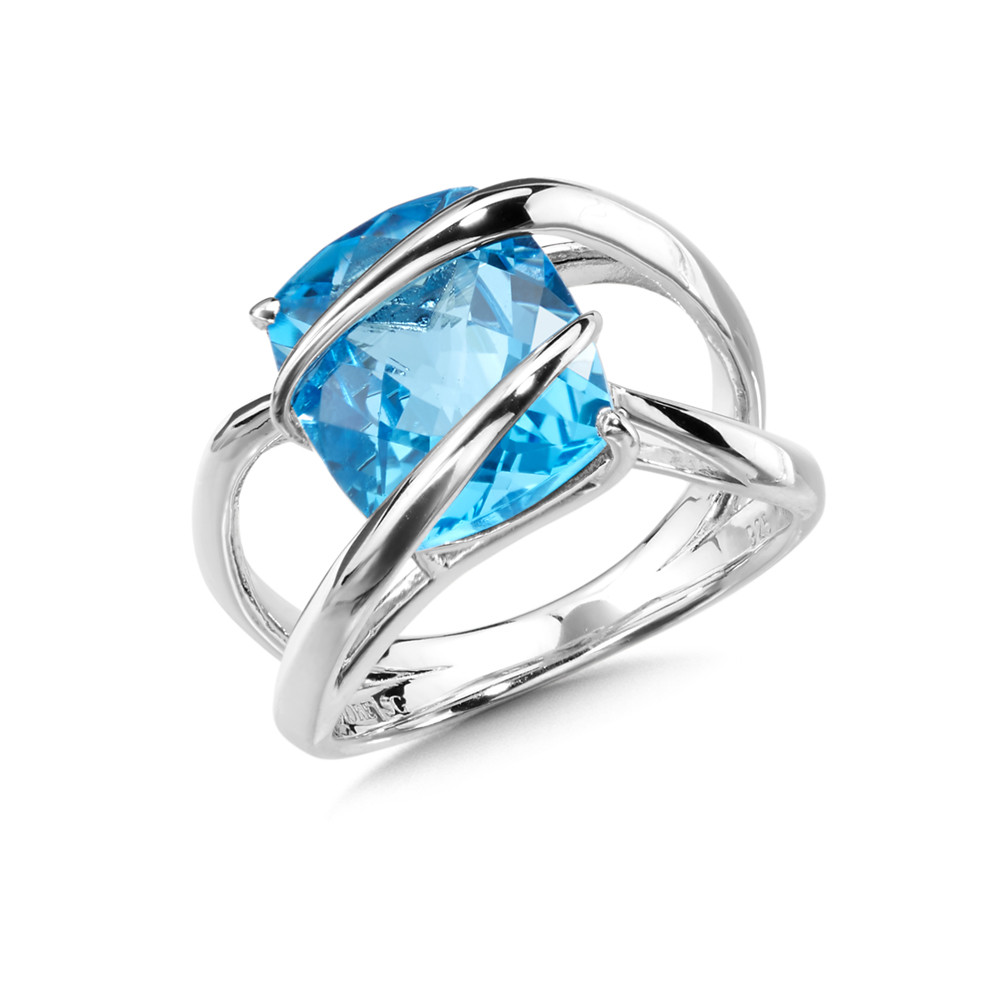 1.91 Carat Genuine Swiss Blue Topaz and White Diamond .925 Sterling Silver Ring