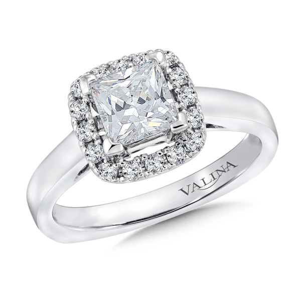 This cushion style halo for a princess cut center is a beautiful engagement ring.