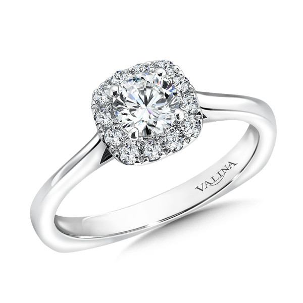 Cushion halo diamond engagement ring.