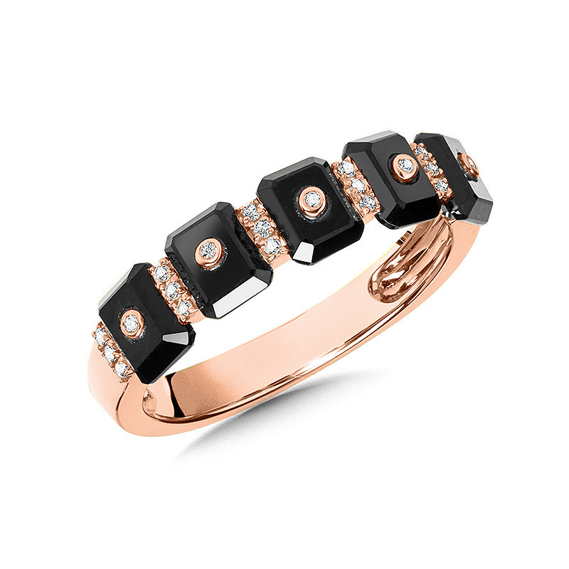 Diamond and Onyx Anniversary Band Set In 14k Rose Gold by Valina - CGR774P-DNX