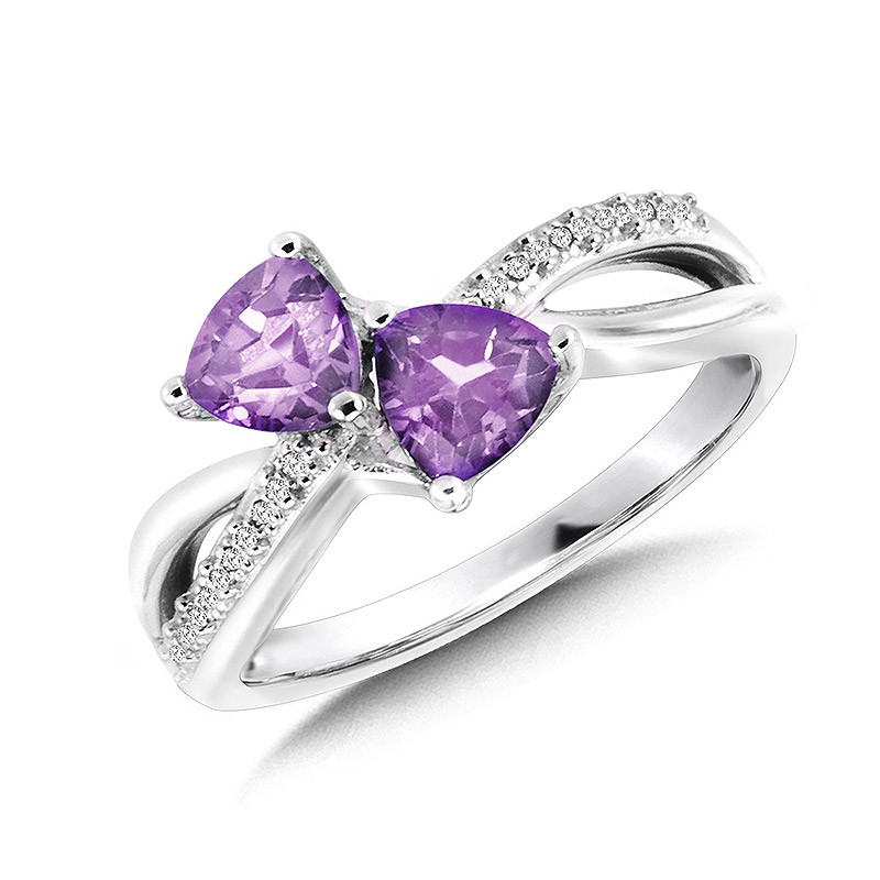 Twin Trillion Cut Amethyst & Diamond Promise Ring by Valina - RSD009-WAME