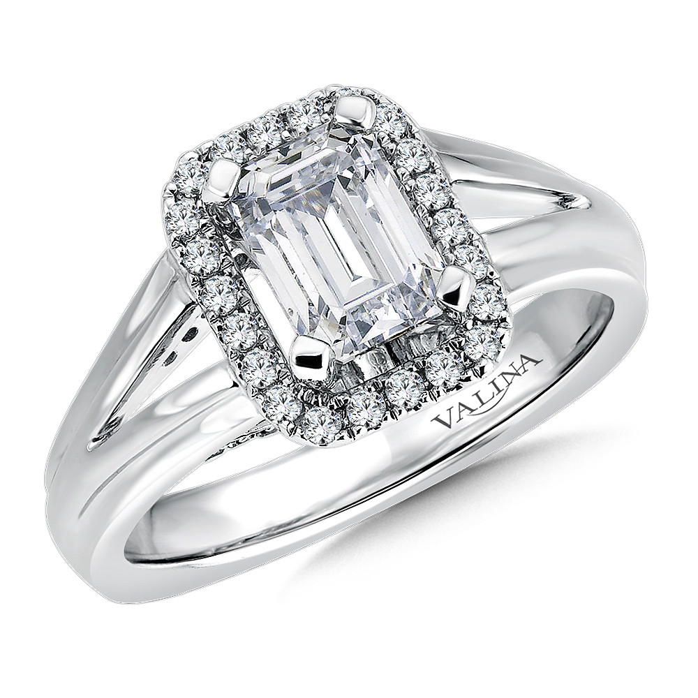 Emerald-Cut Diamond Halo Engagement Ring - R9284W
