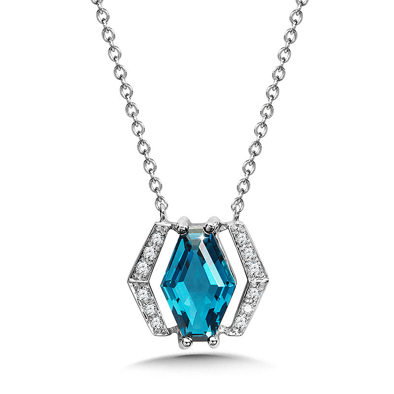 Hexagonal London Blue Topaz and Diamond Necklace - CGP765W-DLBT