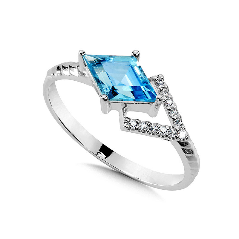 Diamond and Swiss Blue Topaz Kite Ring - CGR766W-DBT