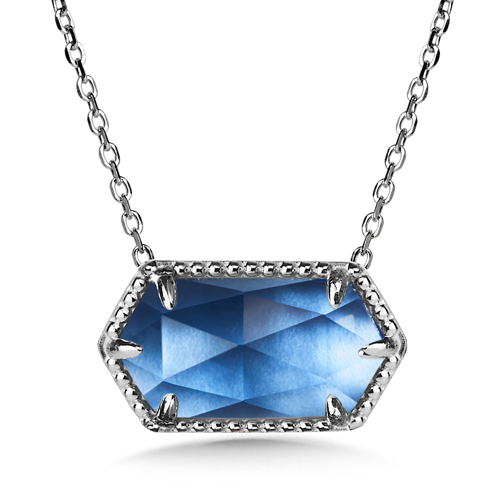 14k White Gold Plated Sterling Silver Hexagon Pendant - PSS006-WBST - Valina Fine Jewelry
