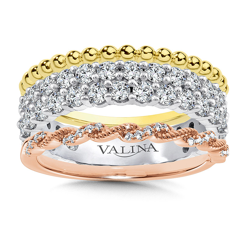 14K Rose, White and Yellow Gold Eternity Ring Stack by Valina