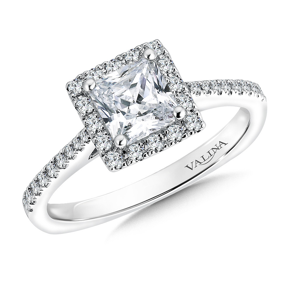 Valina Princess Shape Halo Engagement Ring - R9543W