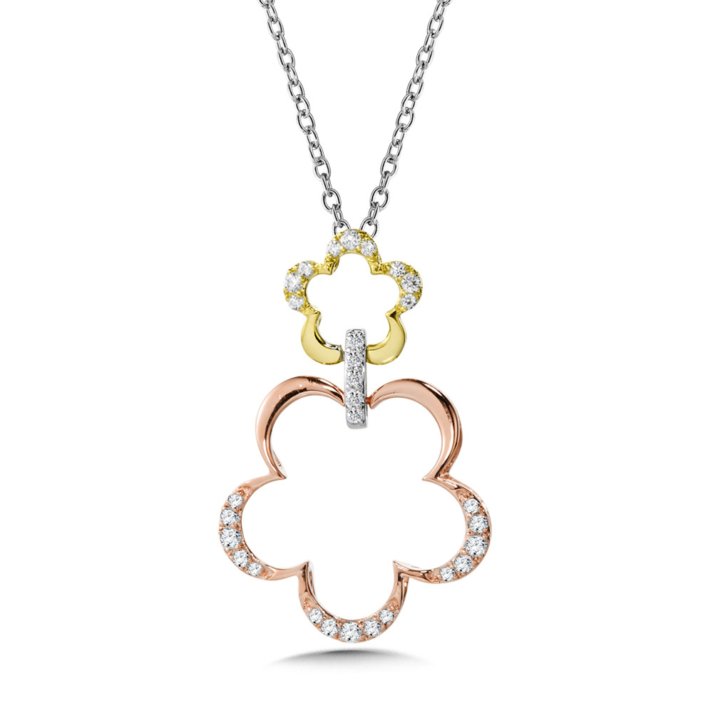Yellow, Rose & White Gold Clover Shape Diamond Pendant - PDD2981-M